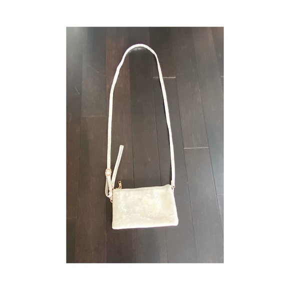 Suede Double Zip Crossbody, Yellow Gold Hardware - Picture 9 of 9